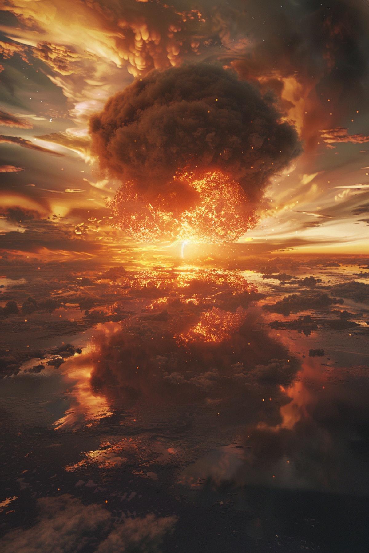 the beautiful side of nuclear explosions, hyperreal 3d photo by jmw turner