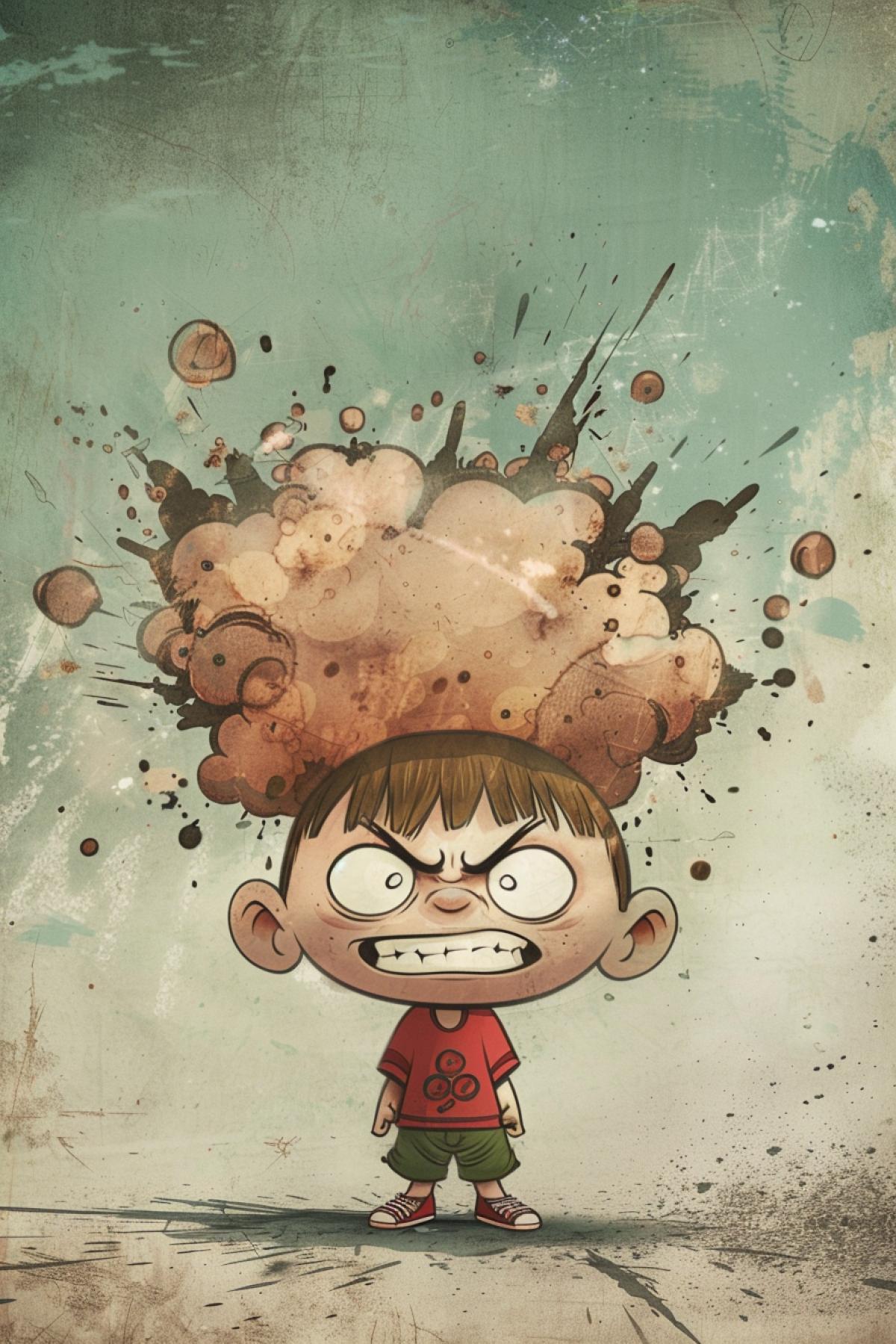 cartoon angry man with an explosion on his head, Disney style
