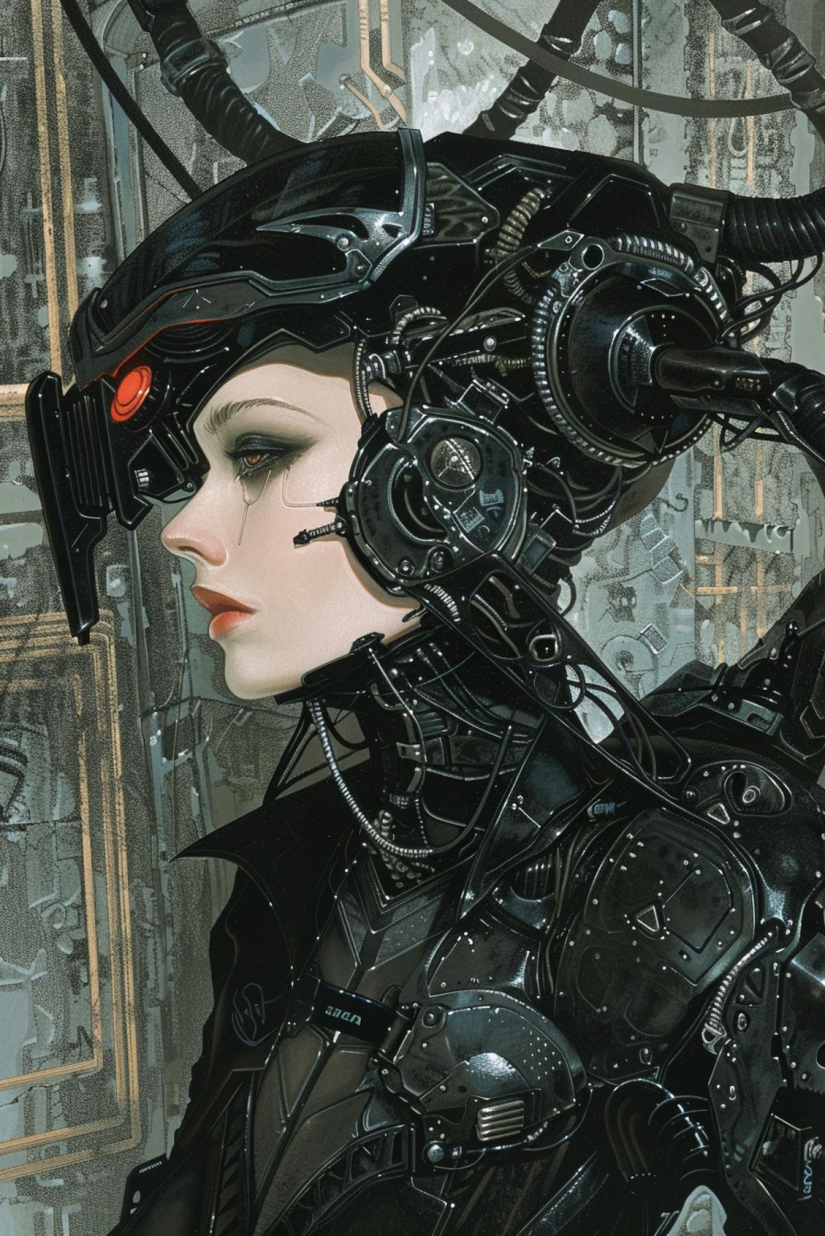 robopunk rogue woman, body , thin, old biotech, by lois van baarle, hr giger, greg rutkowski and zdzislaw beksinski