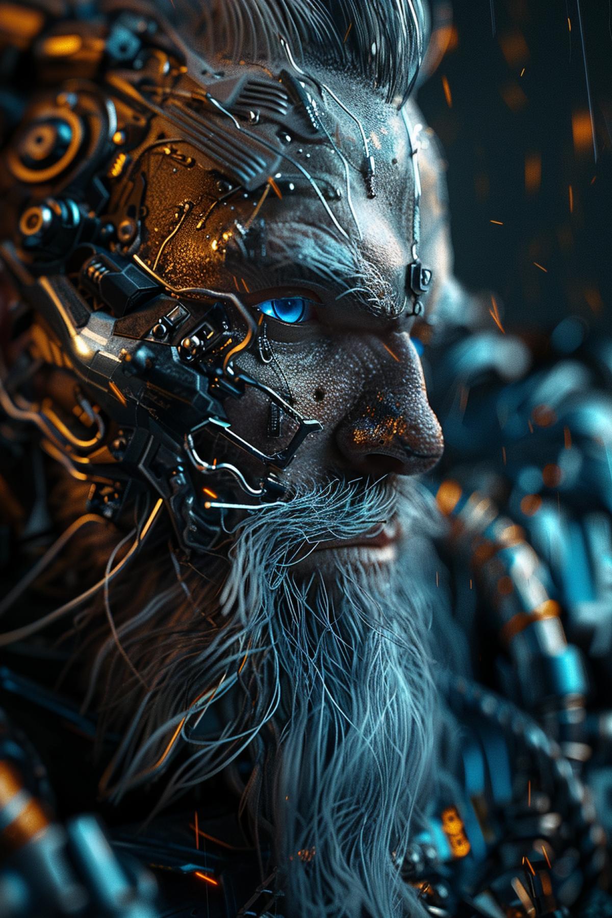 portrait of a carbon fiber cyberpunk cyborg version of greek god Zeus, dynamic angle, volumetric, ray tracing, dragoncore, legendary com4k, intimidating, insane details, fantasy character design concept,
