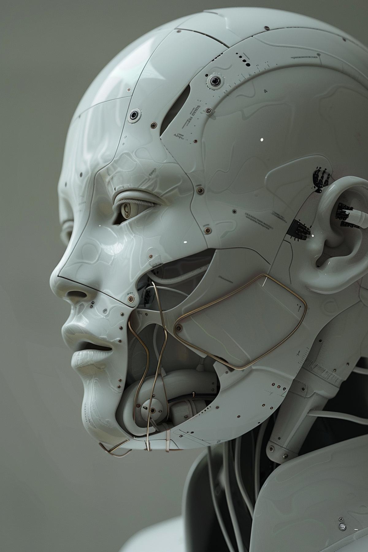 Portrait of the robot Cyborg Androggin, ANFAS, . Body of wires , White skin , mask in white porcelain skin, . body from porcelain Highly Detailed Carving on Porcelain, . hyperrealism, minimalism hd, cinematography, realism , 8K