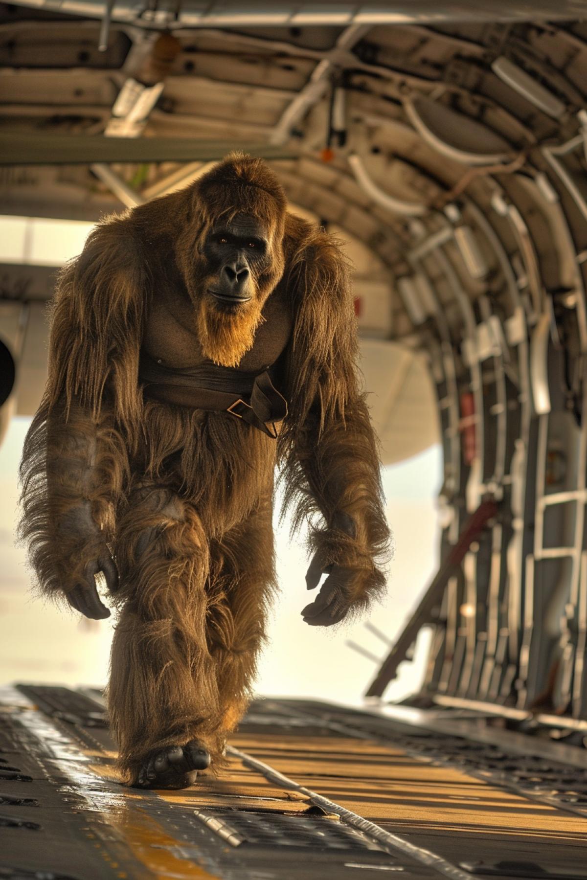 Bigfoot walks along the plane