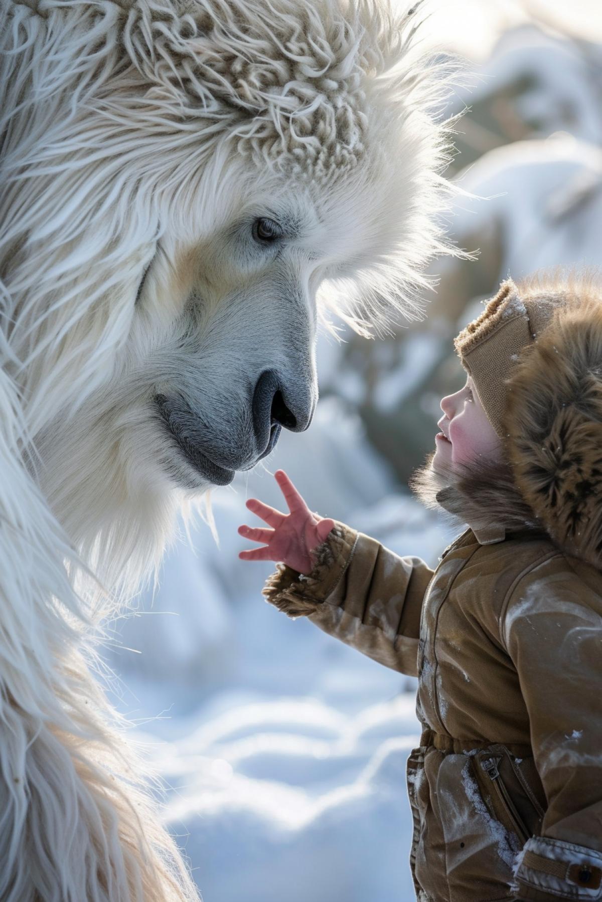 Yeti wants to make friends with a little boy