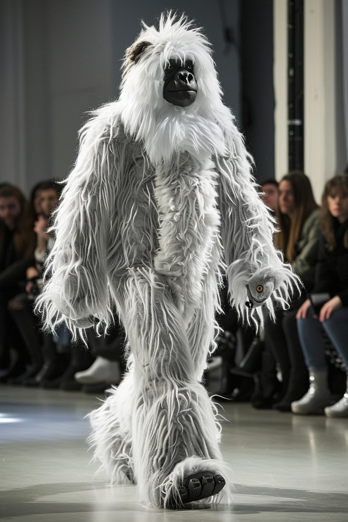 Yeti participates in a fashion show at Fashion Week