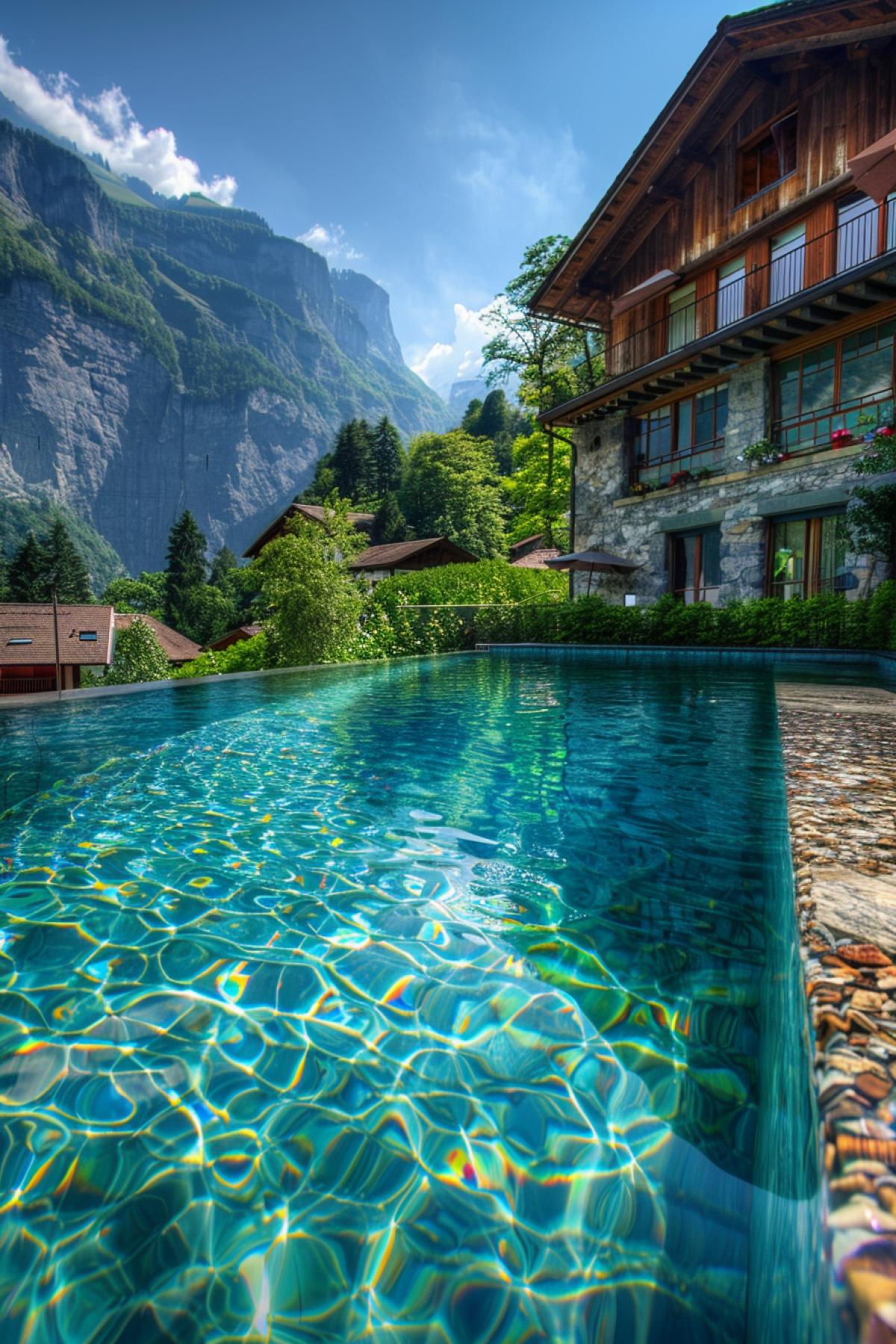 Beautiful swimming pool in the Swiss village of Lautrebrunnen