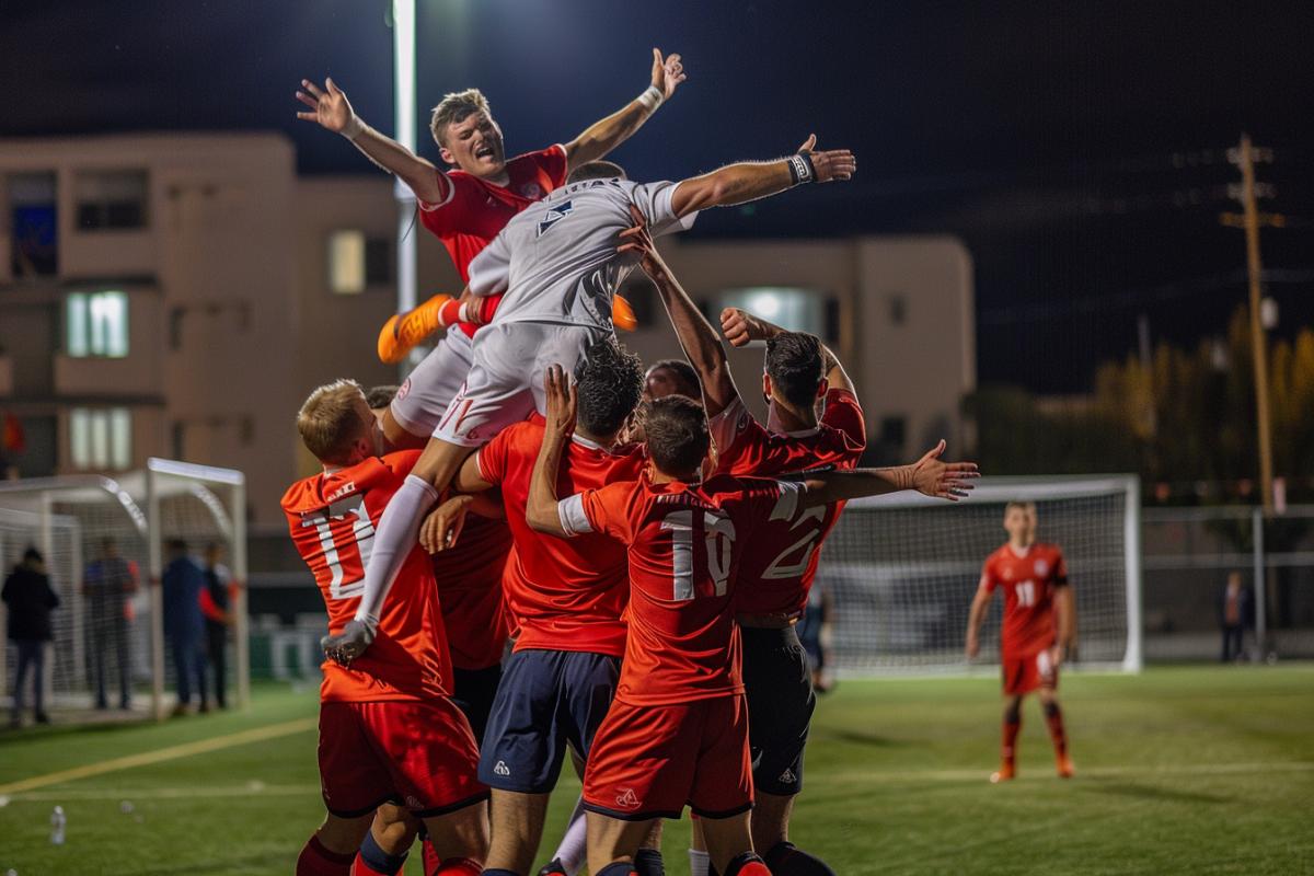 After a goal, the players violently throw one player into the air