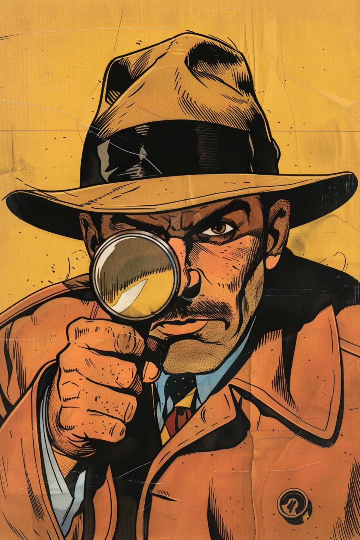 man detective conducting an investigation, caricature, , Comic book, Surrealism, Al Jaffee
