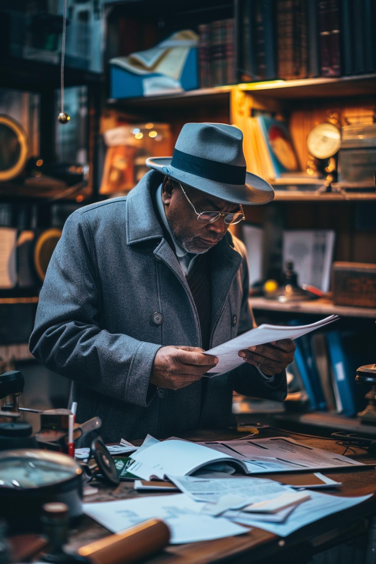 Detective investigating a case, collecting evidence