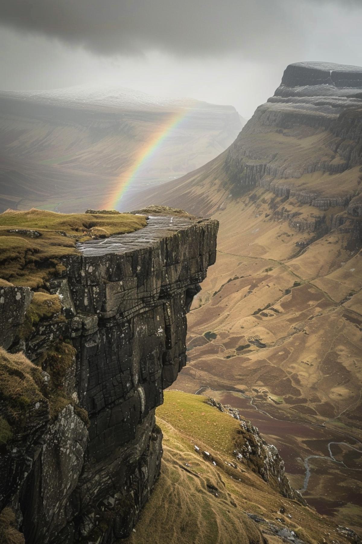 Beautiful rainbow after rain over the mountain valley, professional landscape photography