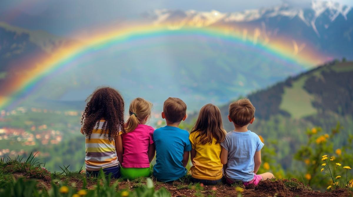 rainbows over the planet to the delight of children