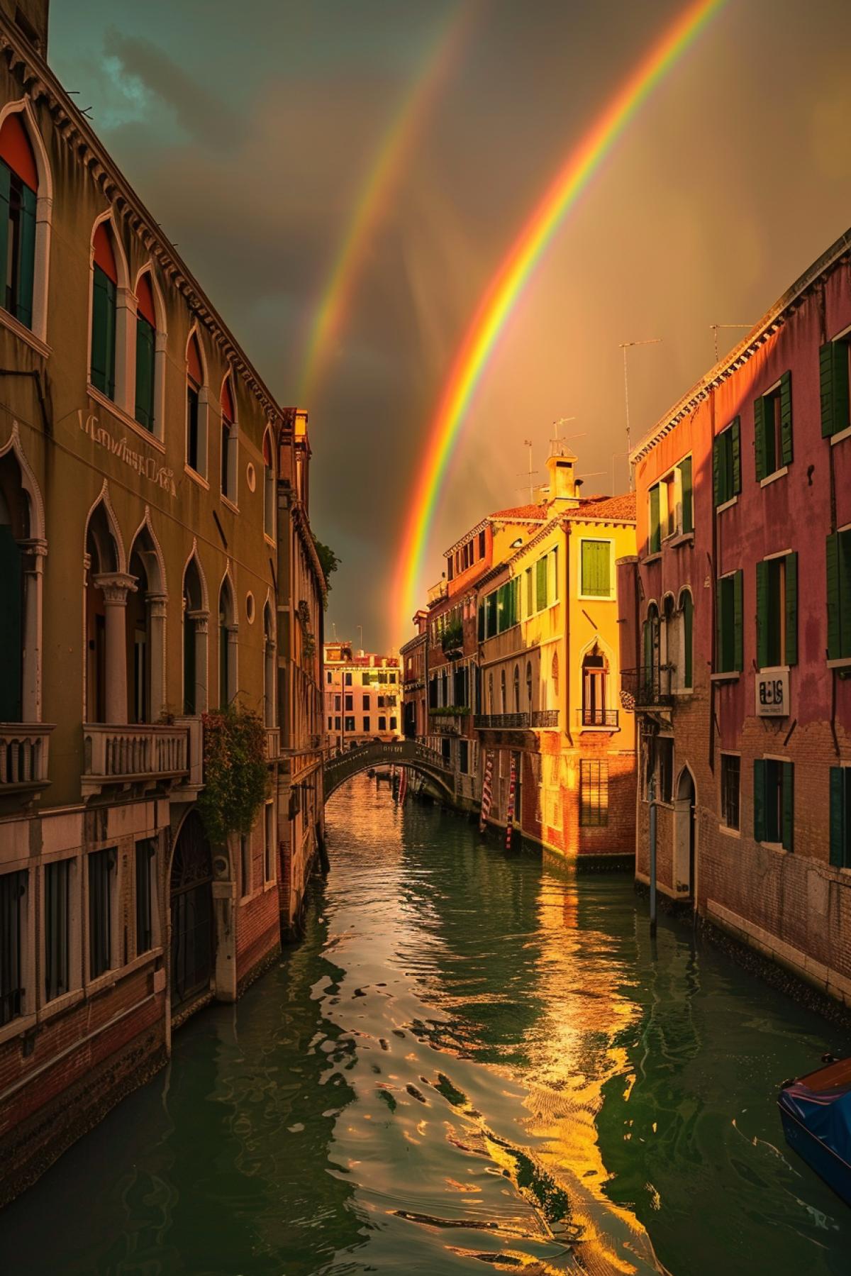 Triple rainbow over venice channels