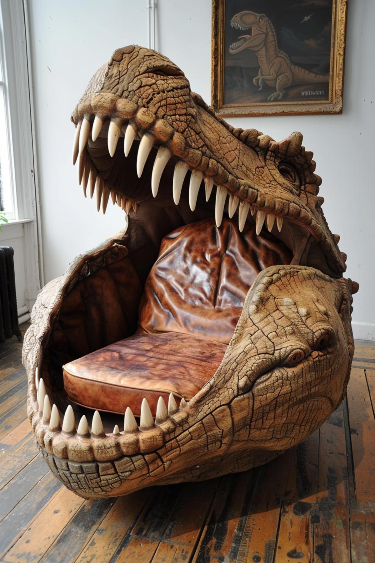 Chair in the form of a huge Tyrannosaurus rex mouth