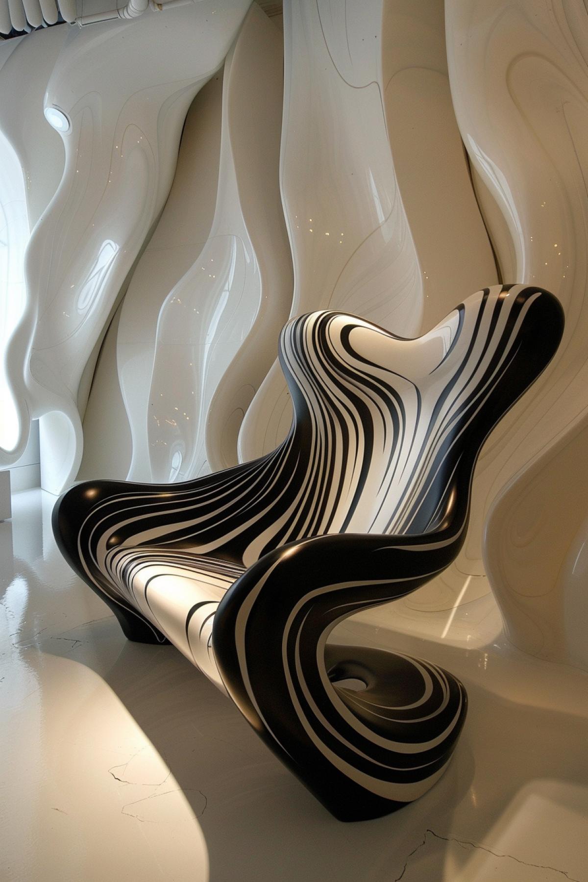 Unusual furniture, swirls, graphics, futurism, future, flicker