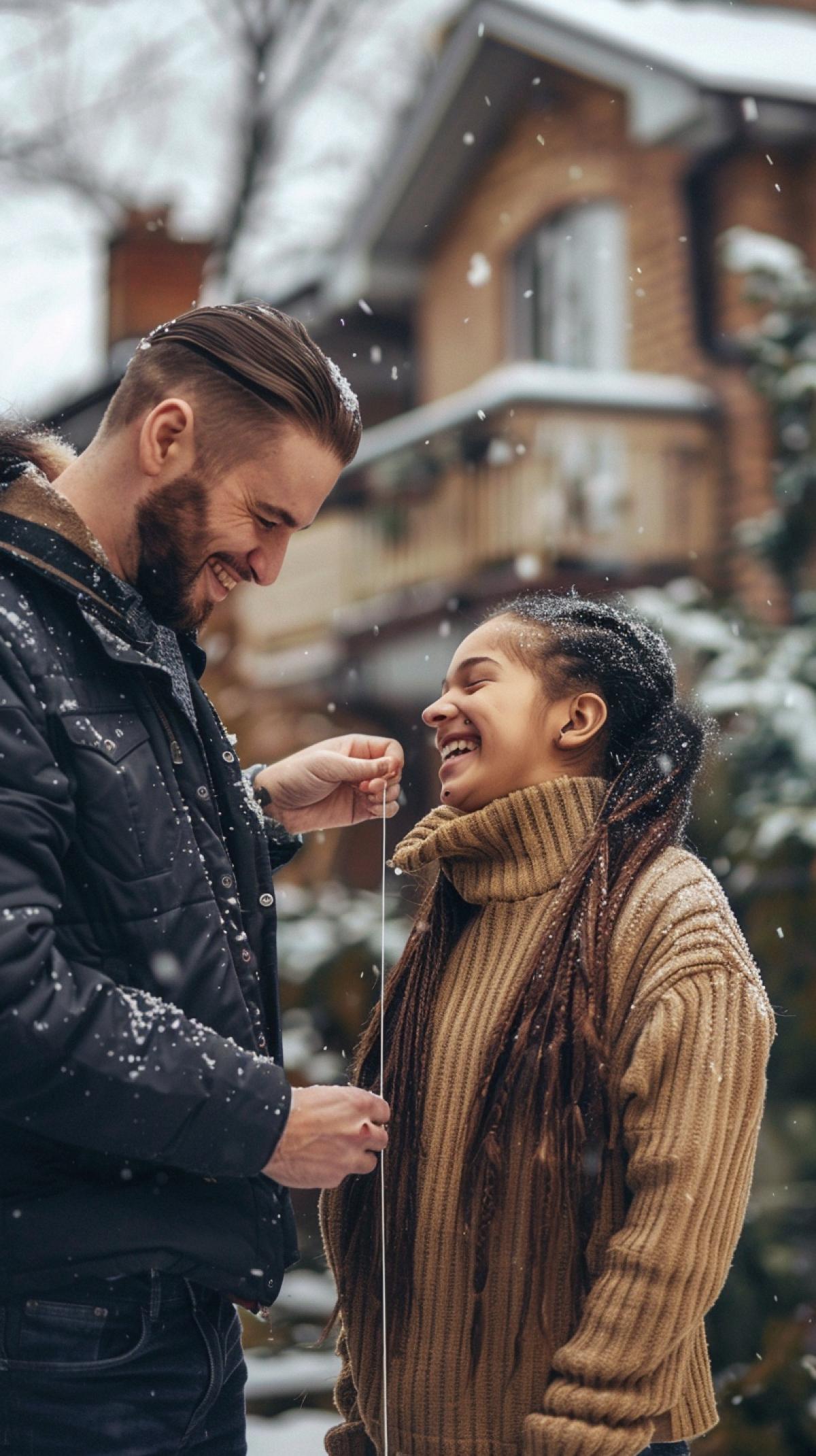A man jokes with a girl and glues her tail