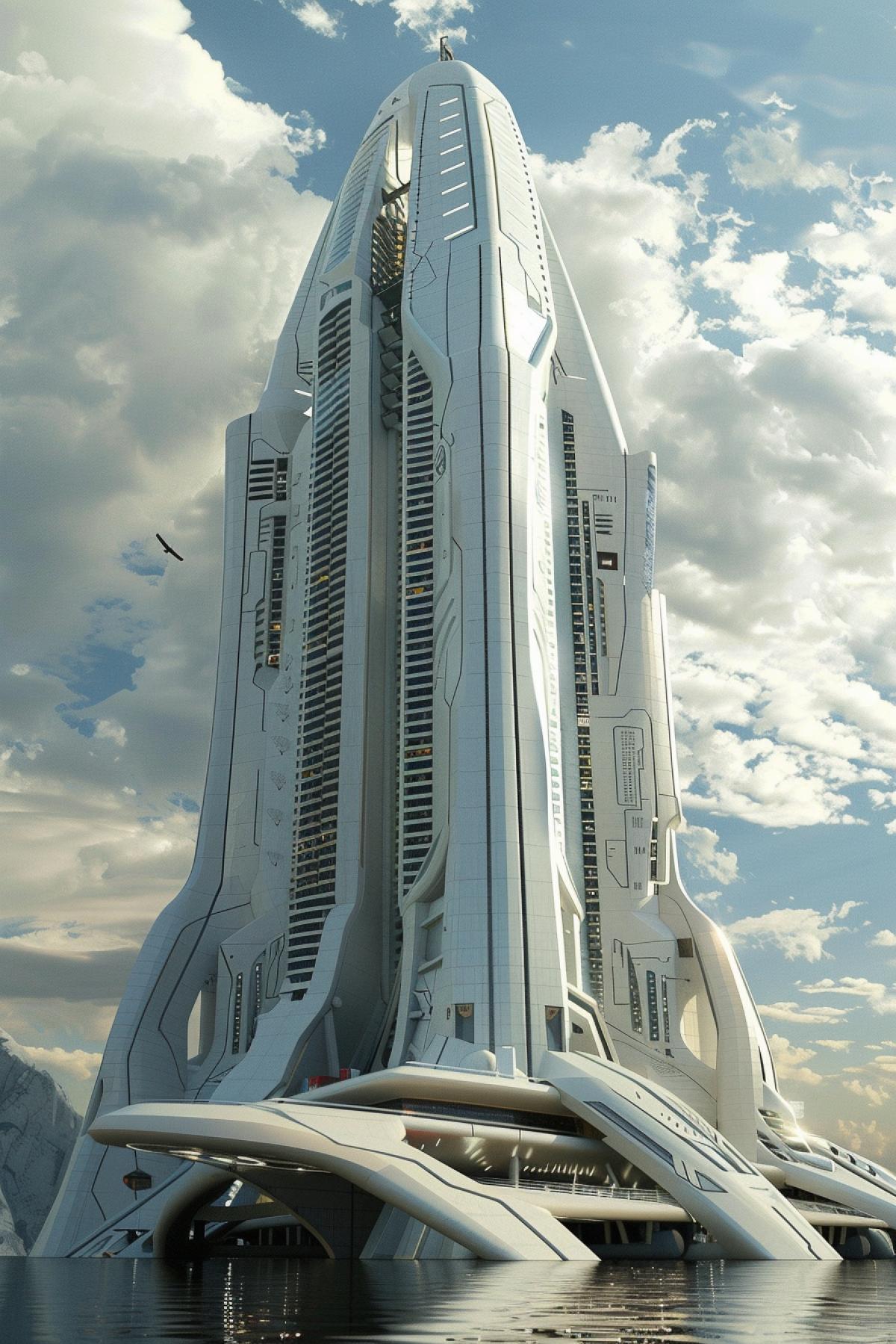Futuristic skyscraper in the form of a starship