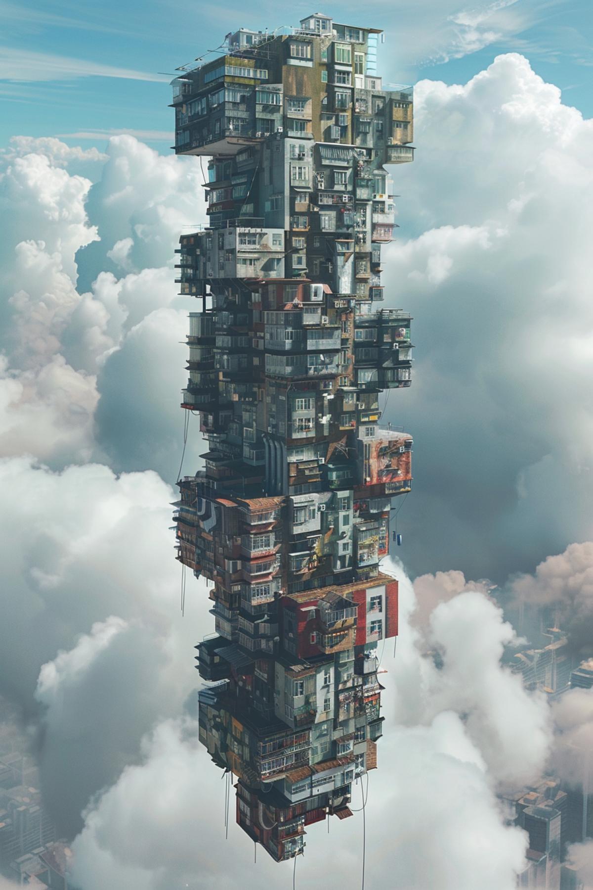 Skyscraper built from toilets, photorealism