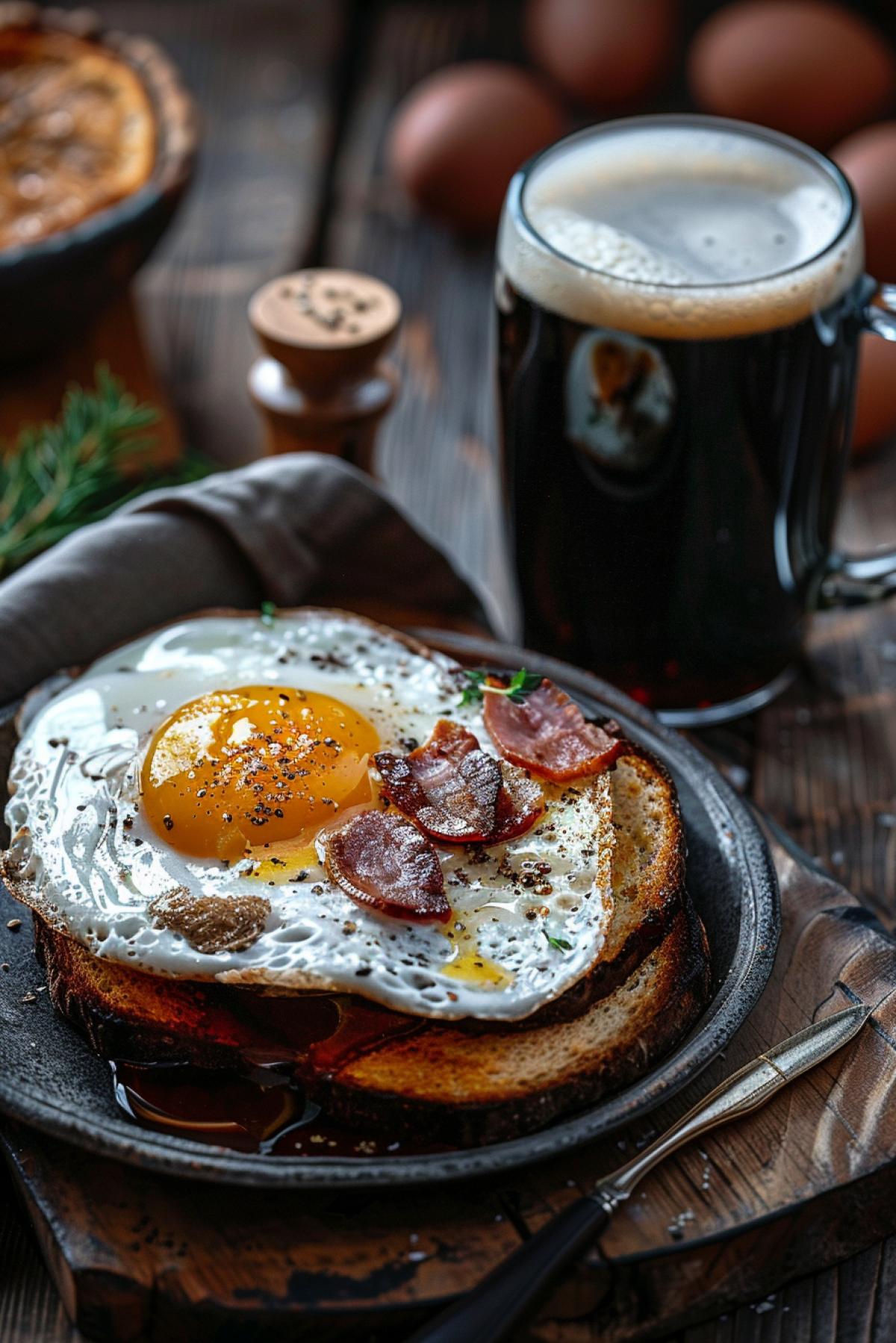 Breakfast with beer, stylish photo