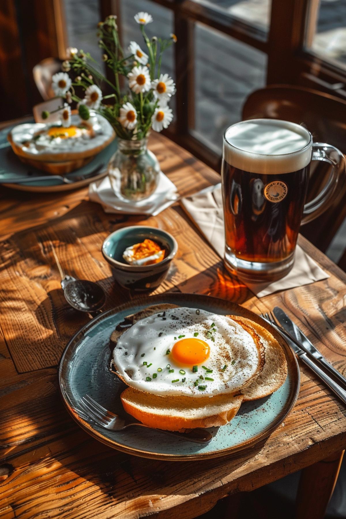 Beer for breakfast, stylish photo