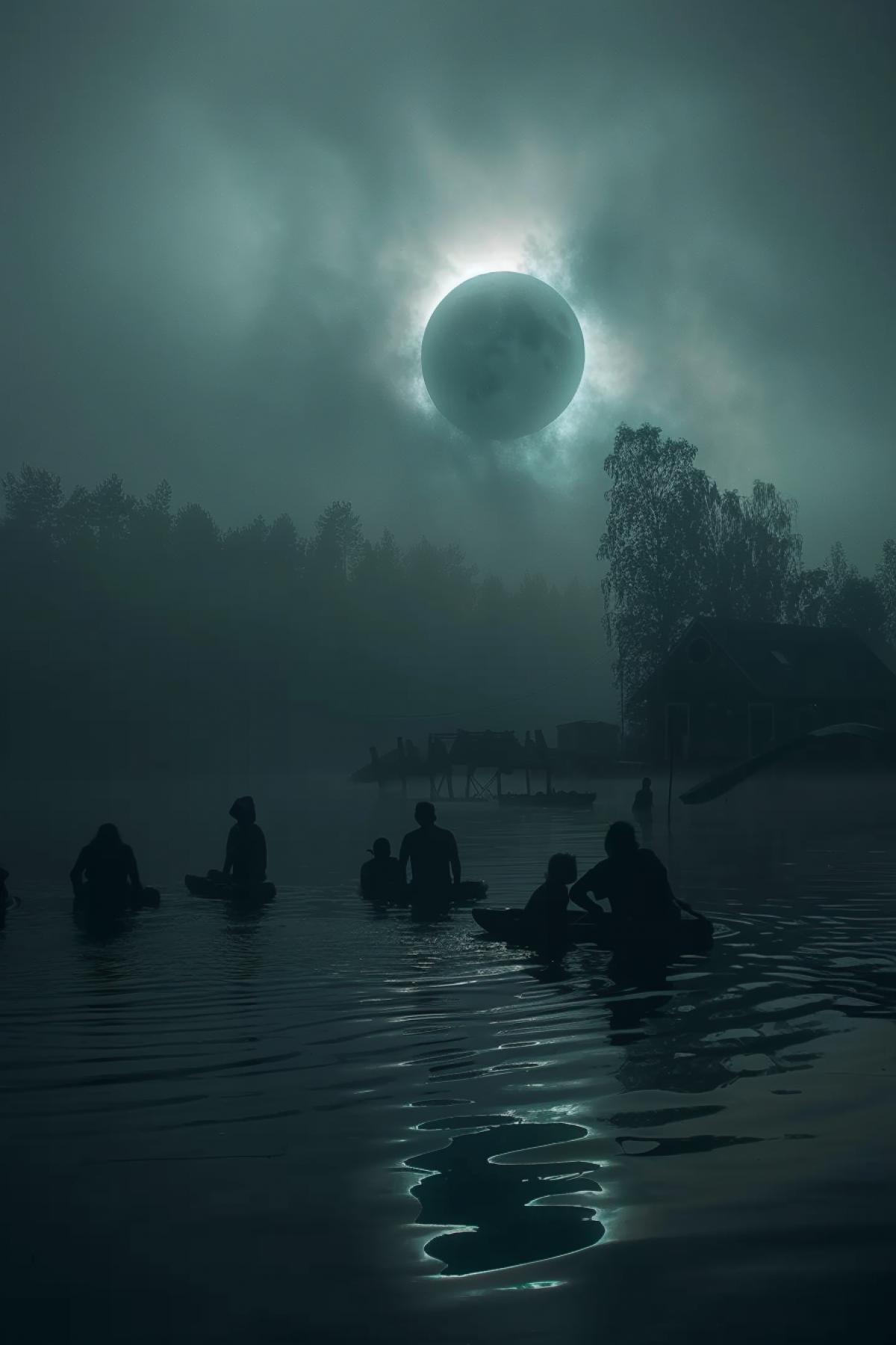 Crimson eclipse in the swamps of Karelia, mysterious fog