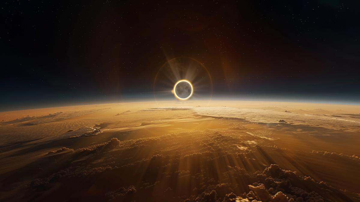Solar Eclipse over the space station. In all the glory of the constellations