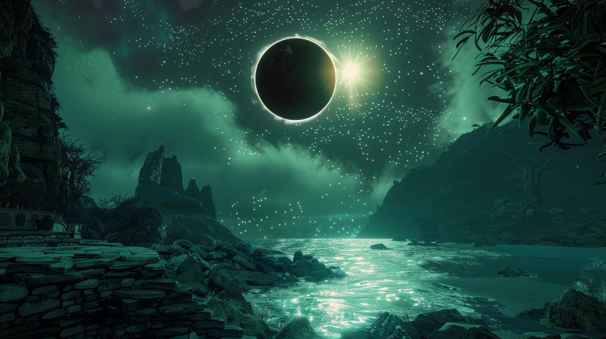Solar Eclipse over the underwater kingdom, station. In all the glory of the constellations