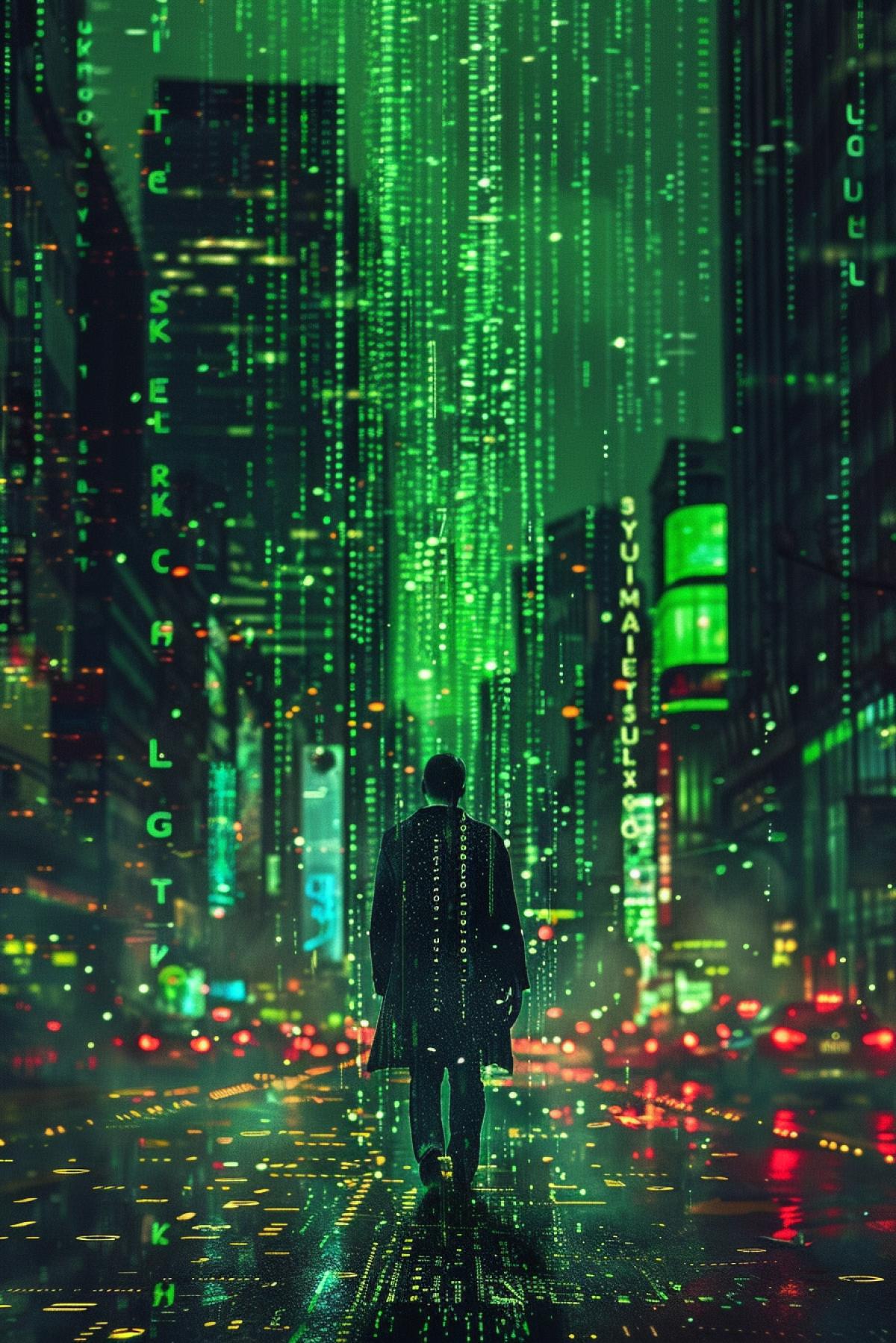 The world through a look in the style of a film matrix, a masterpiece, social advertising,
