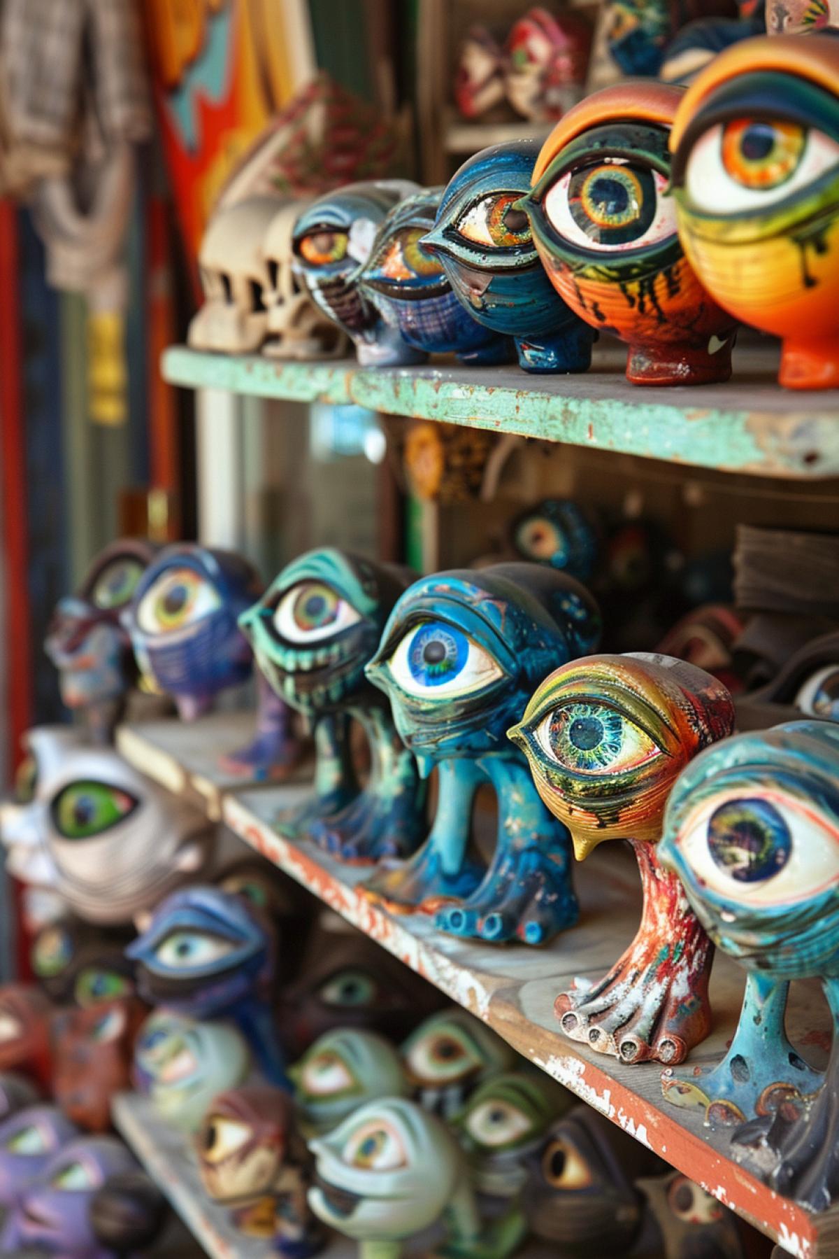 Shop, unusual eyes are sold on display, 5d image,