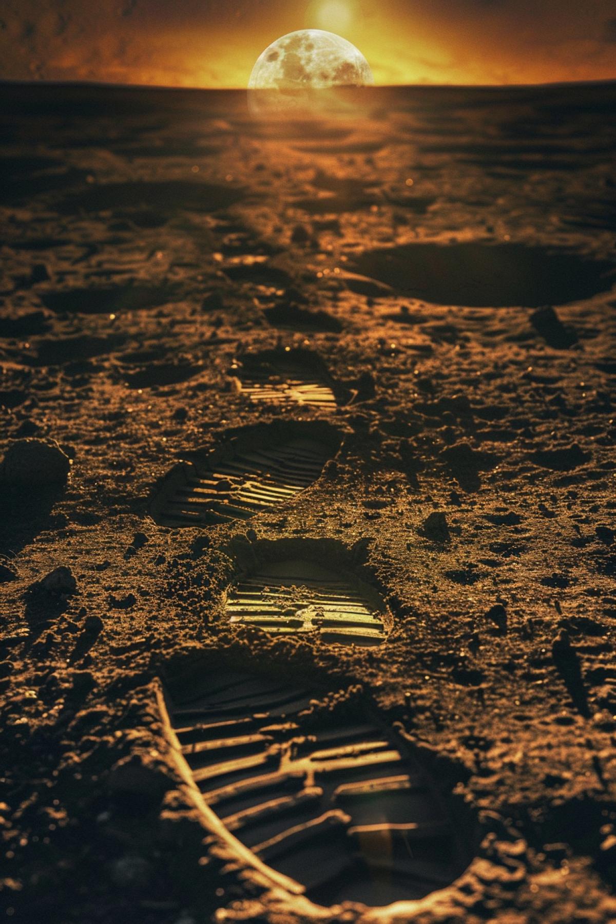 alien footprints on the moon, rich colors astronaut, photography