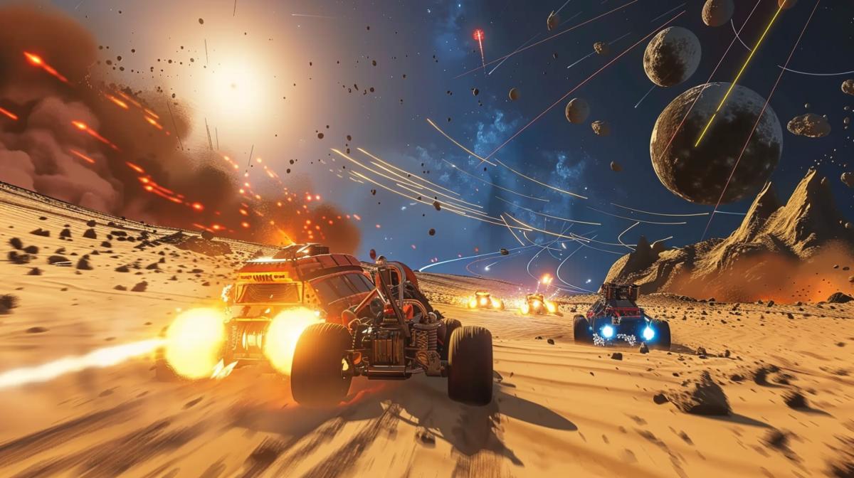 space buggy race between meteorites in the cosmonaut universe