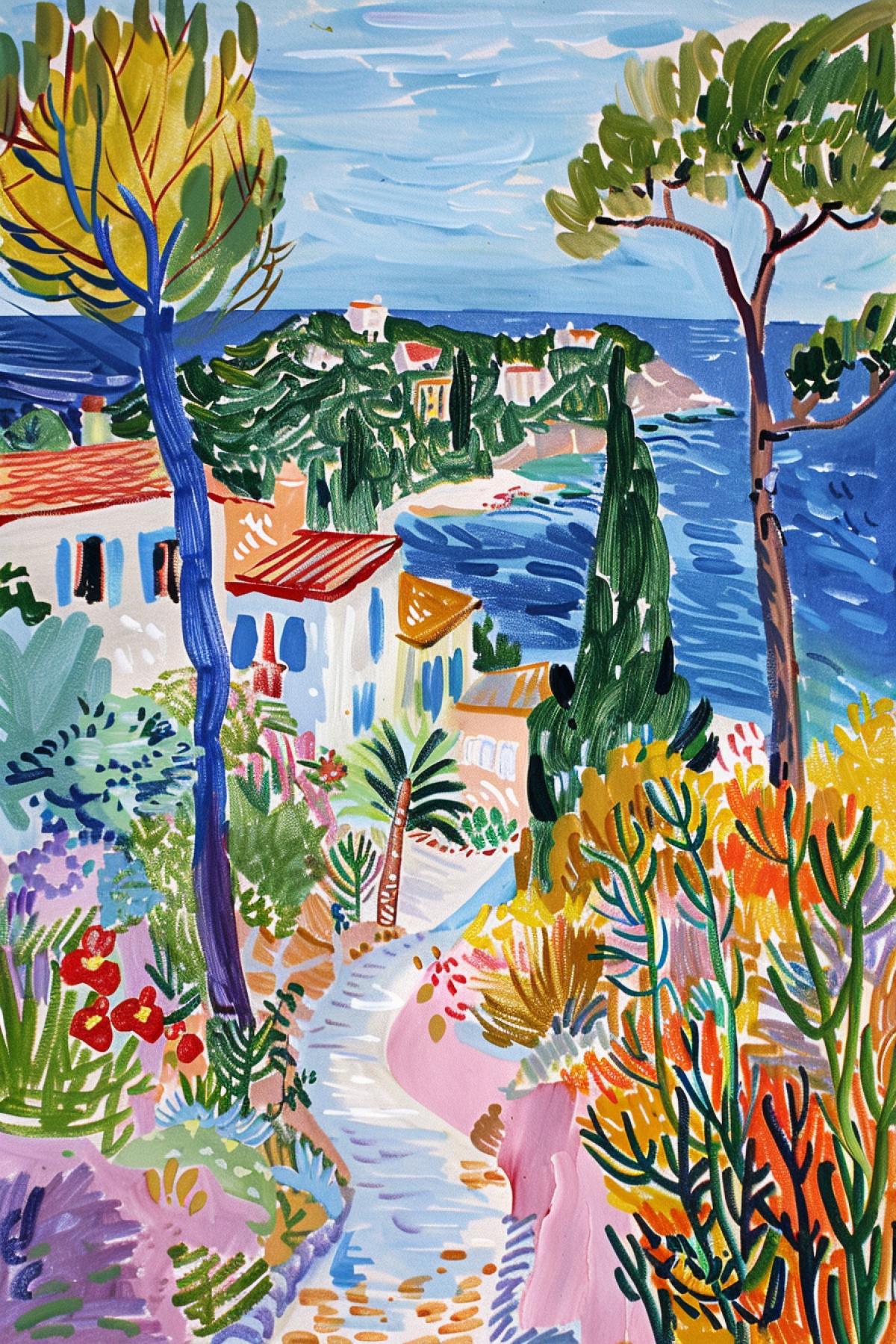 Henri Matisse style, landscape of the French Riviera
