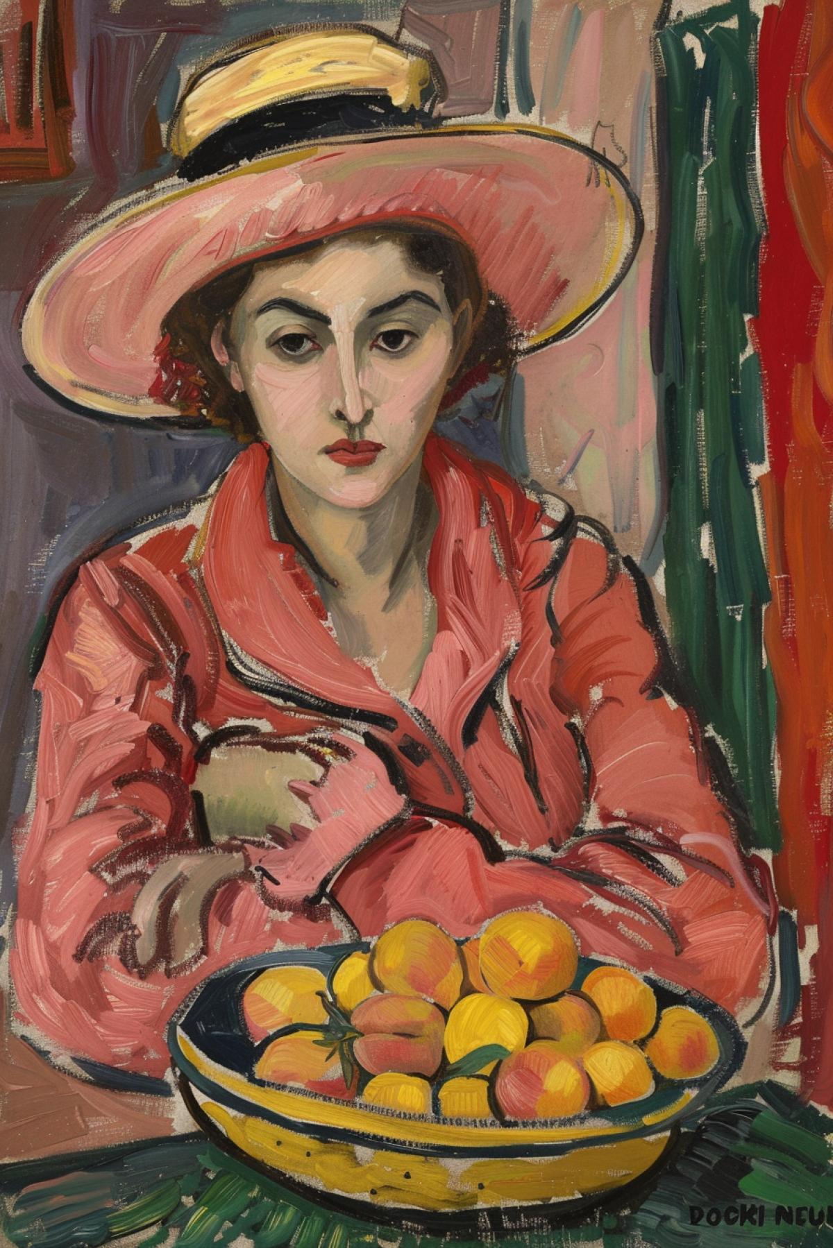 Girl with peaches in the style of paintings by Henri Matisse