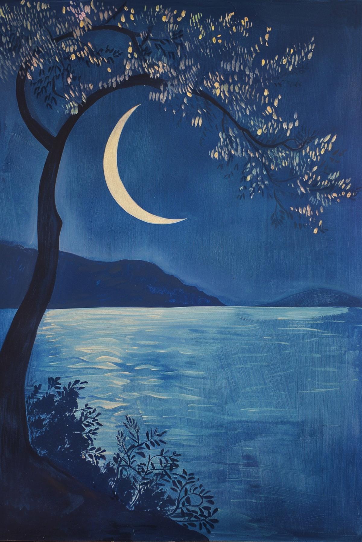 Henri Matisse style, beautiful moonlit night