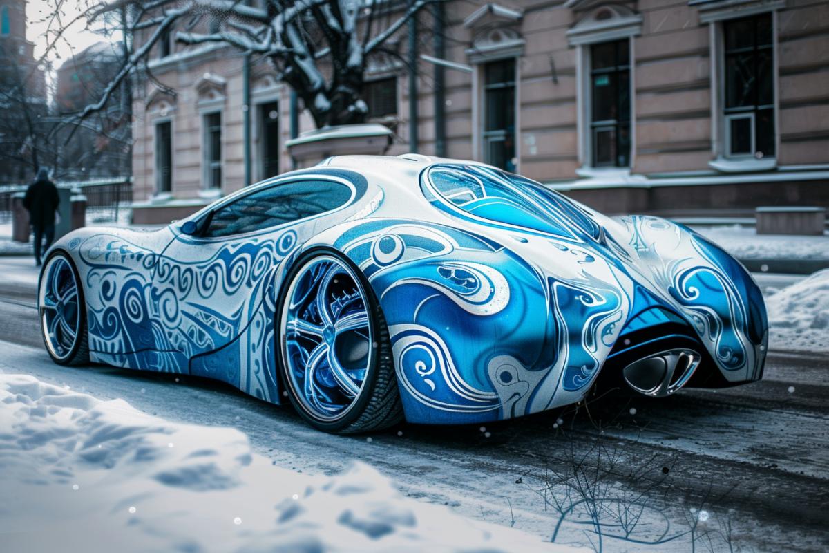 Ultra-modern car, Gzhel painting style