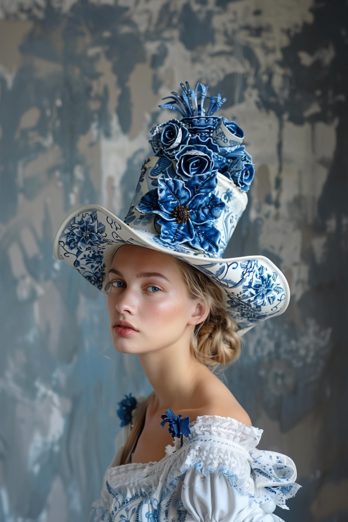 Hat with Gzhel ornament, unusual, strange, another dimension