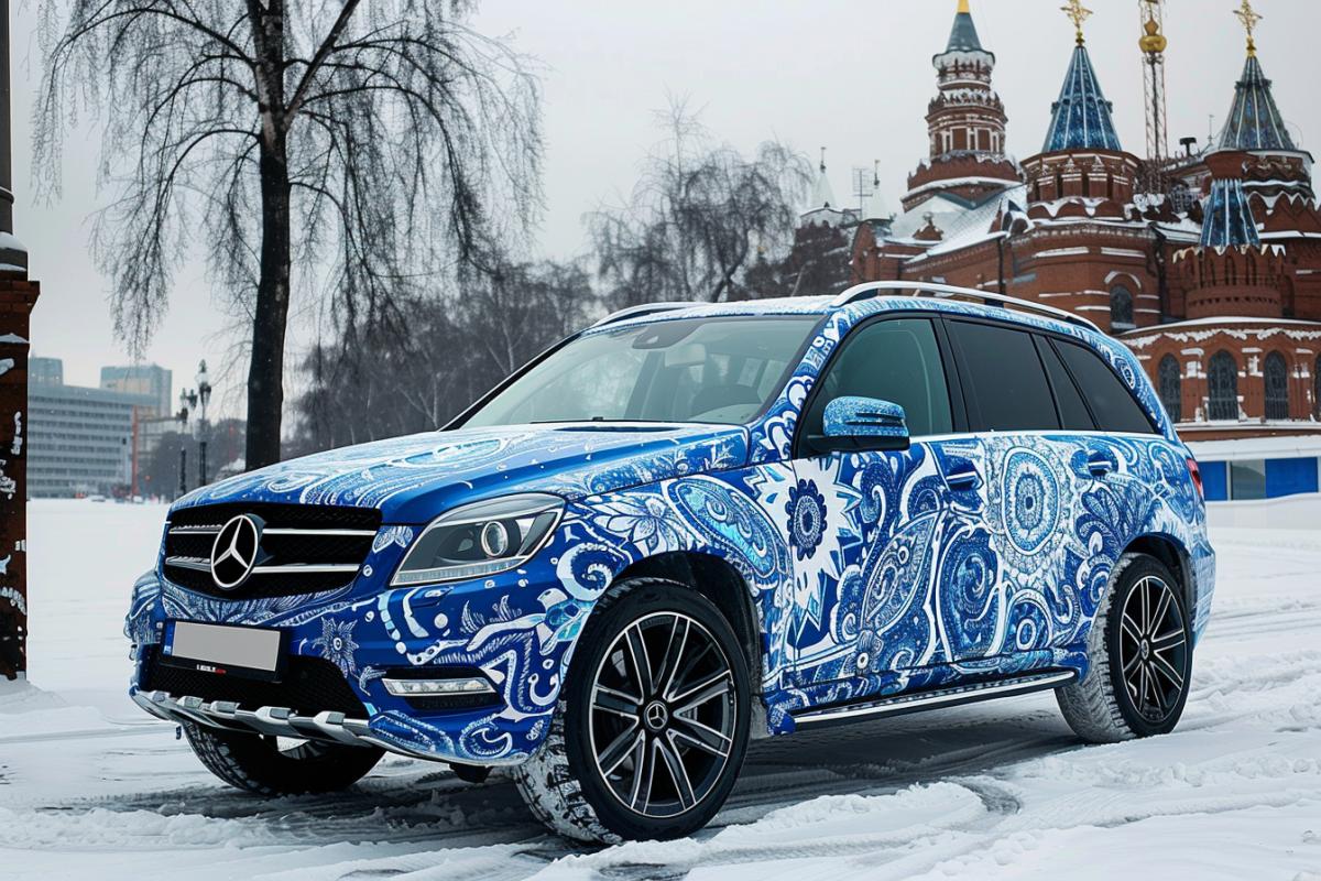 Mercedes-Benz GLK painted with Gzhel ornament