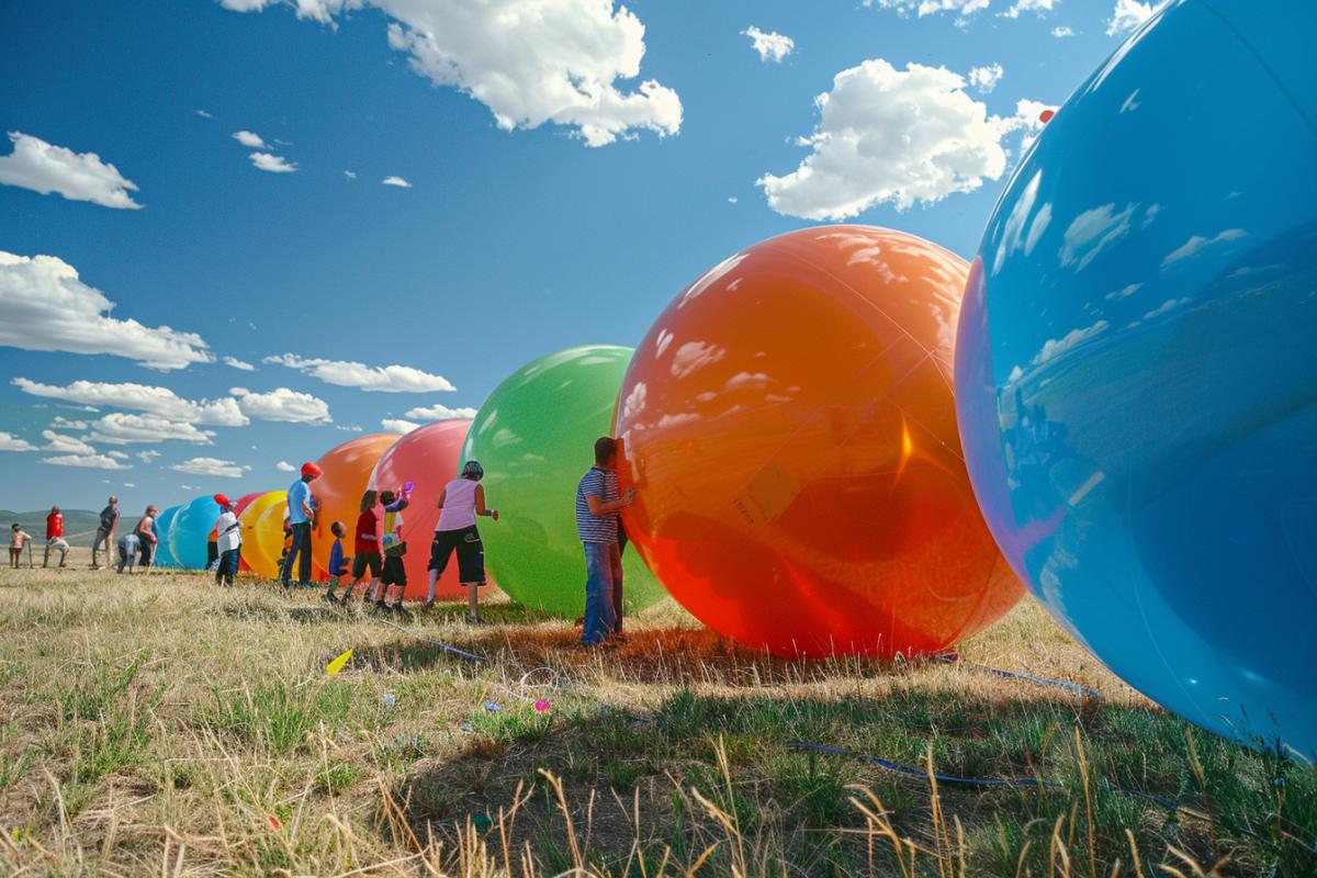 World Chewing Gum Balloon Championship. participants inflate huge balloons