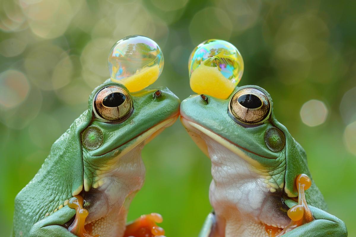 frogs compete in blowing bubble gum bubbles
