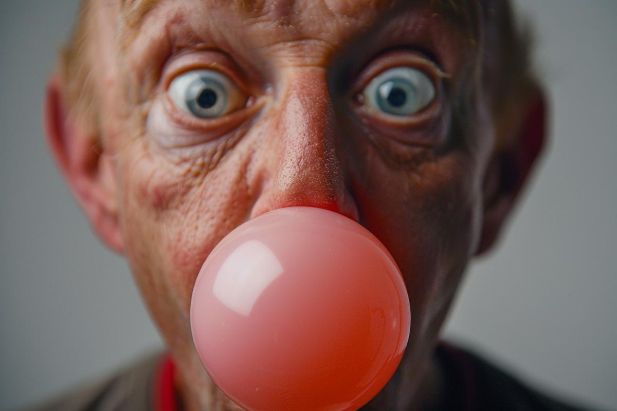 Experienced, coward and dunce blow bubbles from chewing gum for a bet