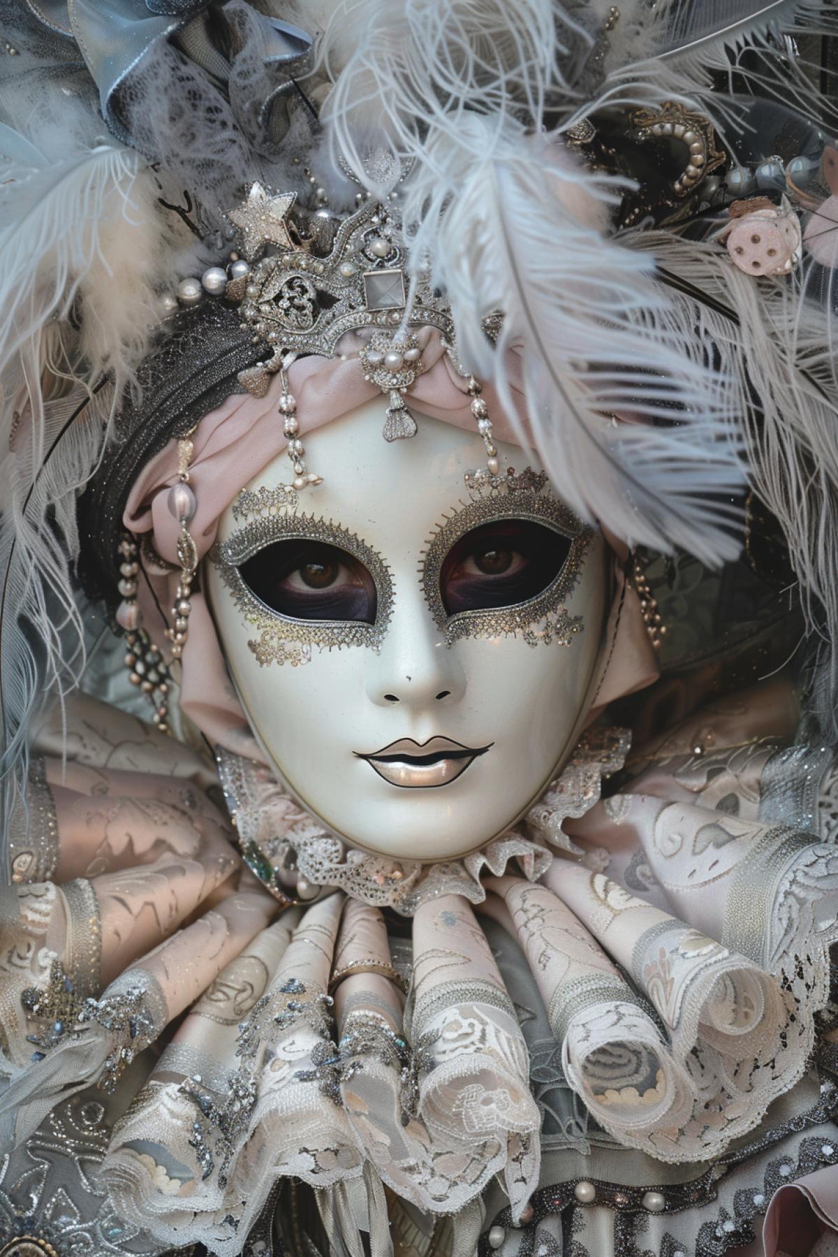 Beautiful participant of the carnival in Venice, painting in the style of Rosalba Carriera