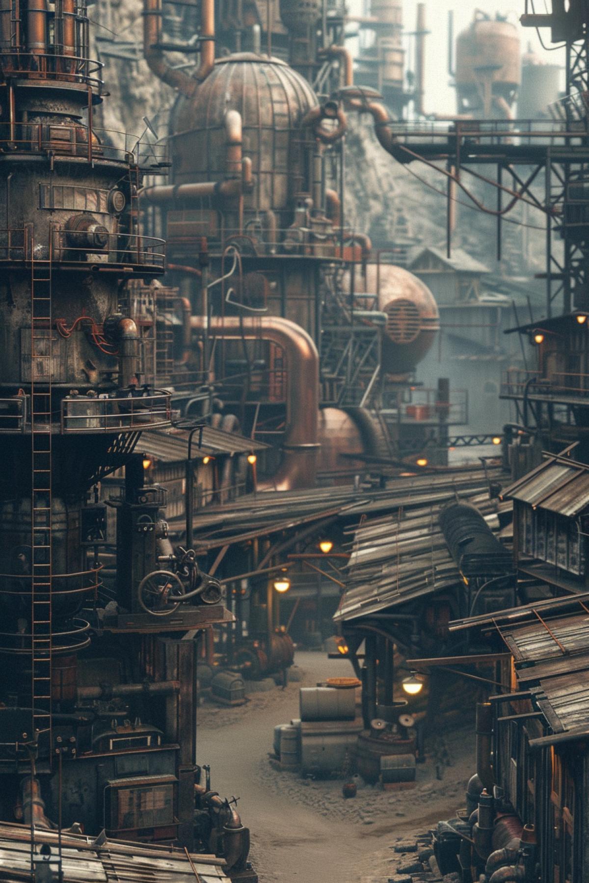 Industrial area in steampunk style,