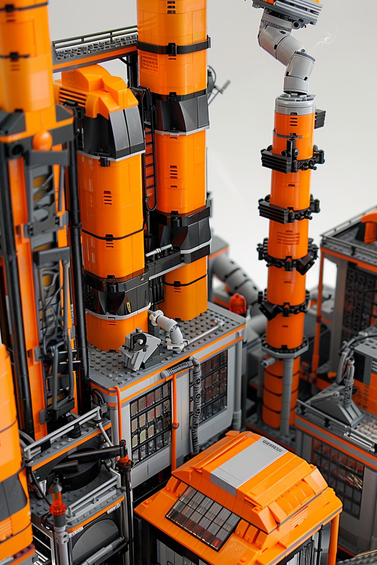 Industrial city built-up of Lego high houses factories with tubes smoke