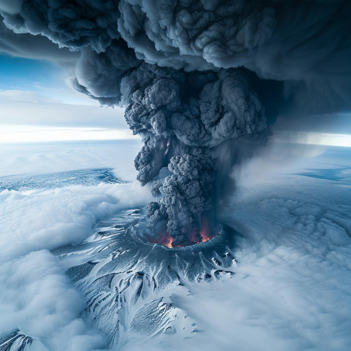 A birds eye view of a volcanic eruption