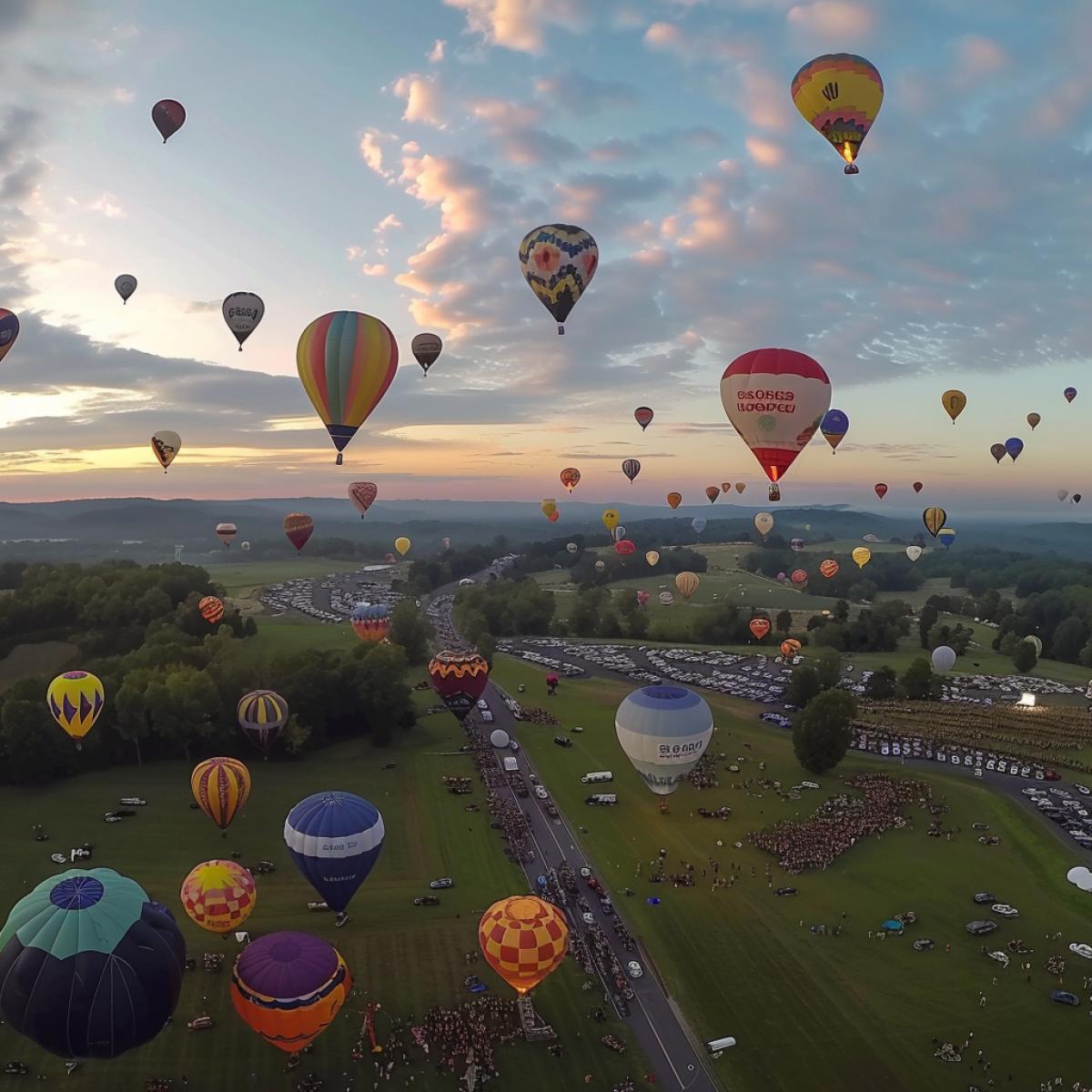 Balloon competition filmed from a hot air balloon