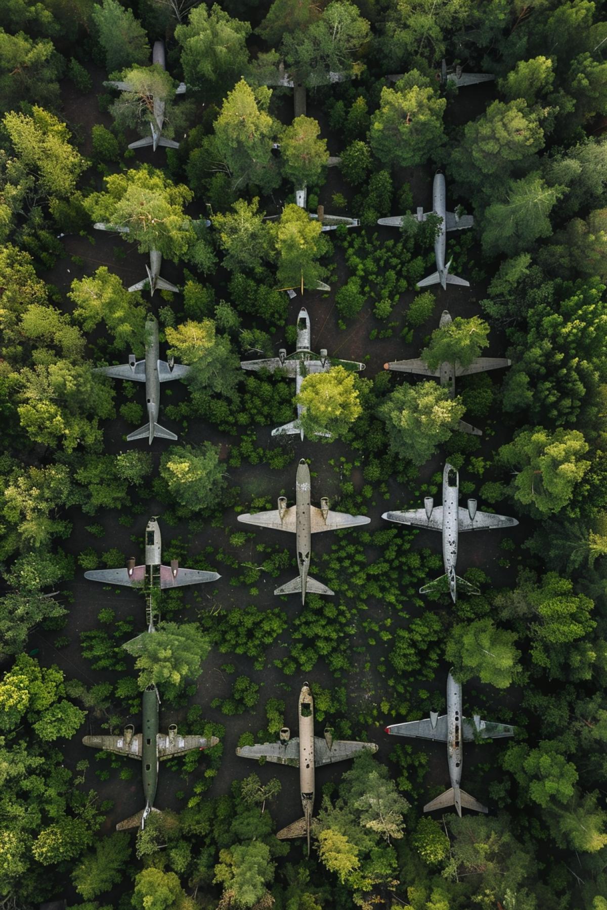 Airplane cemetery, birds eye view