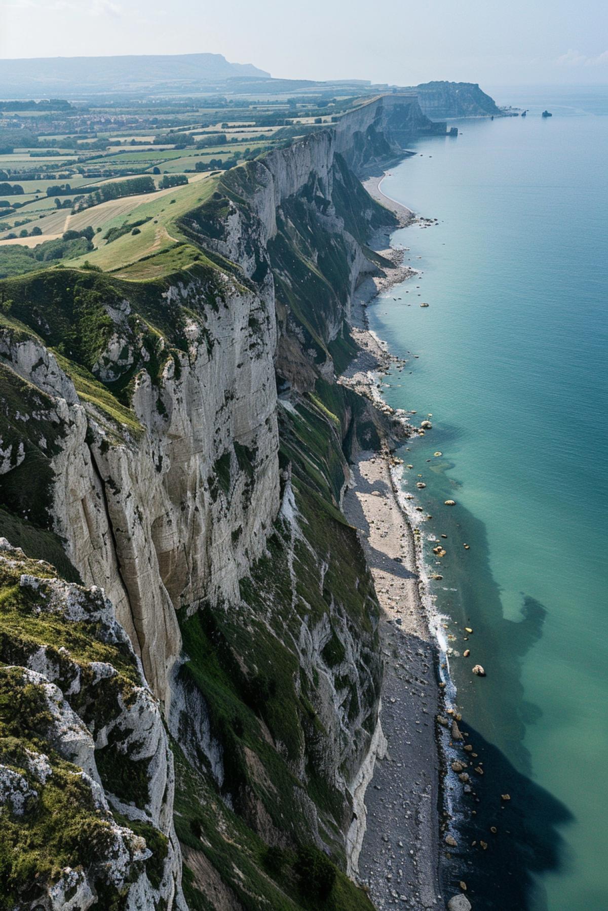 Birds eye view of the Great Eastern Cliff, a long rocky cliff on the border between France and Italy