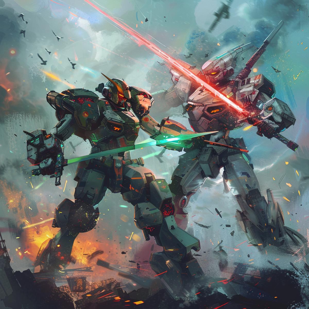 Epic sword fight between two mechs