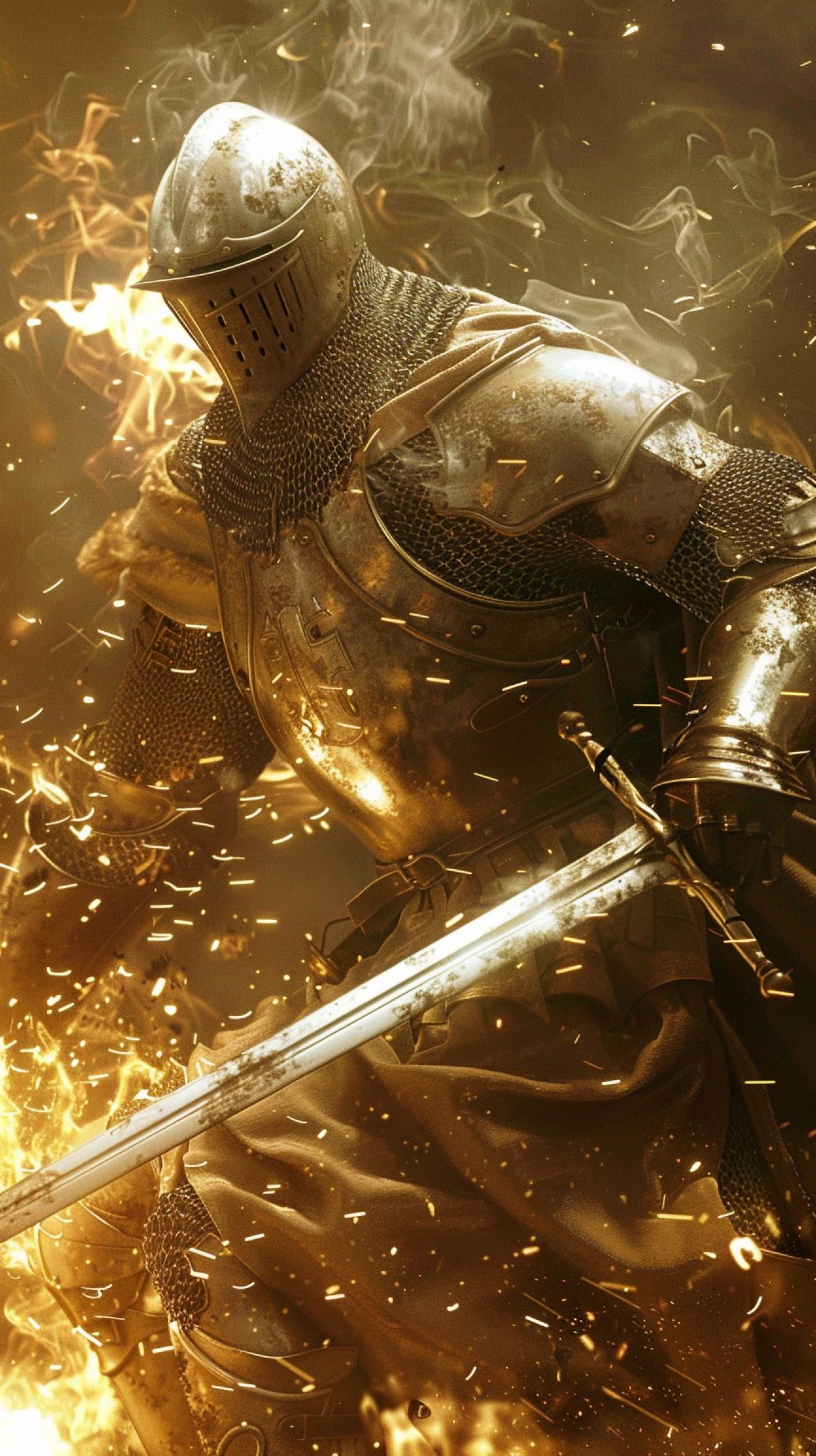 the clanking of swords and splashes of sparks in the battle of knights