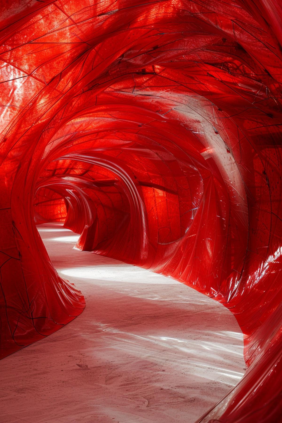 Tunnel made of red organic tender body two colours only red and white detailed photo