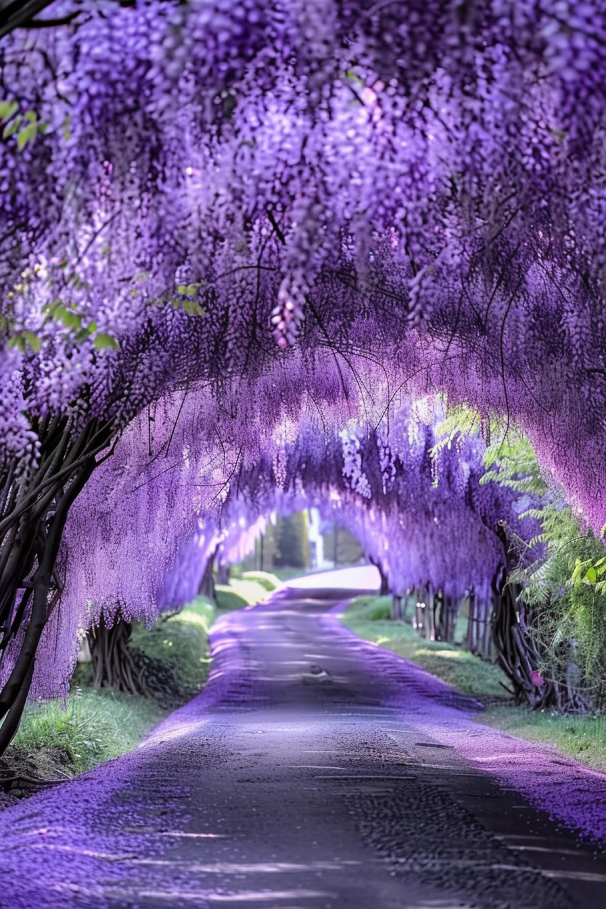 Beautiful Japanese-style wisteria tunnel