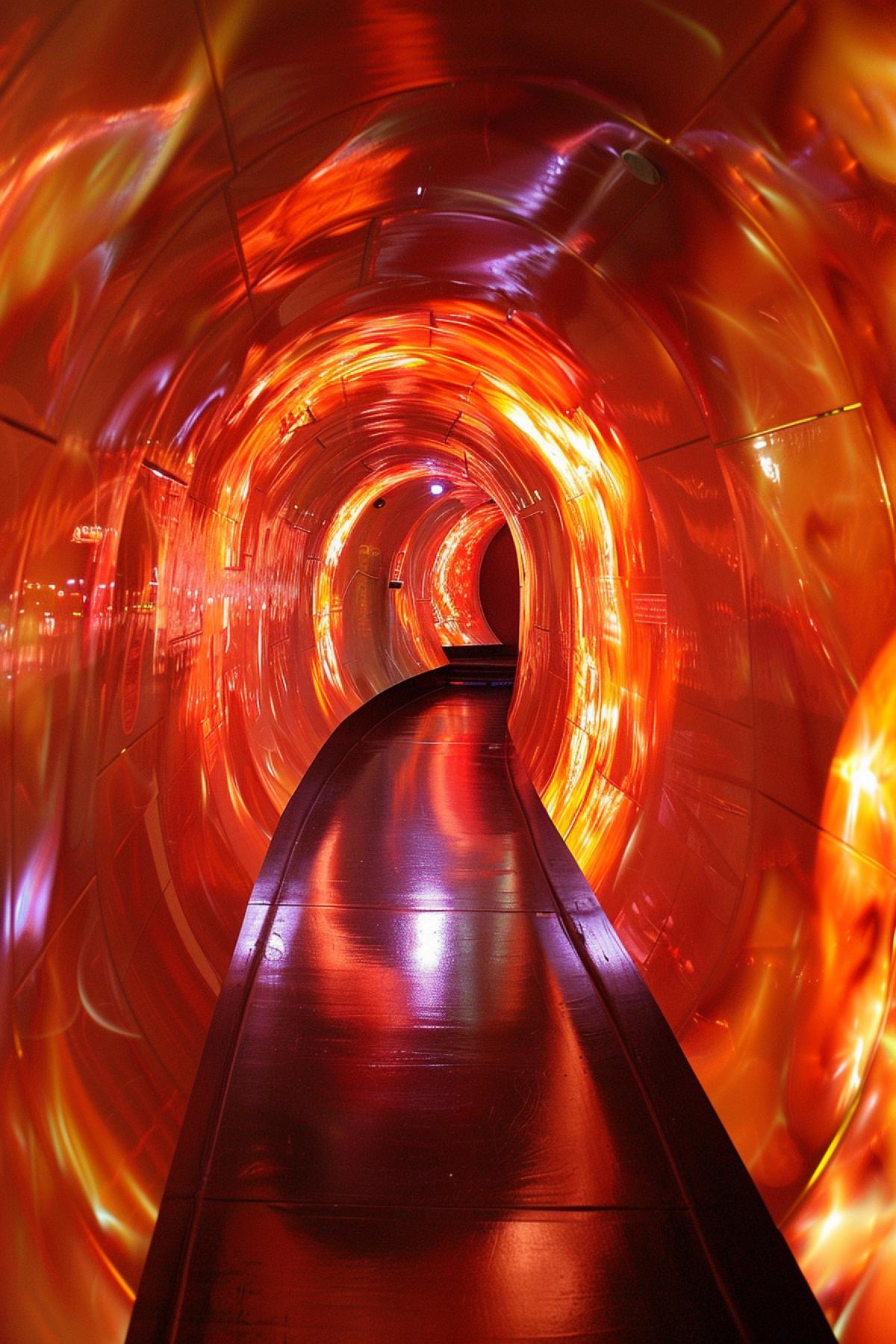 unusual tunnel made of cheese, neon, graphics, flickering